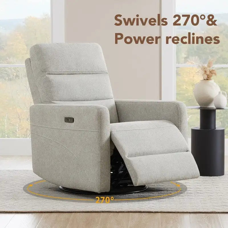 Fauteuil inclinable pivotant motorisé avec appuie-tête et ports de chargement USB