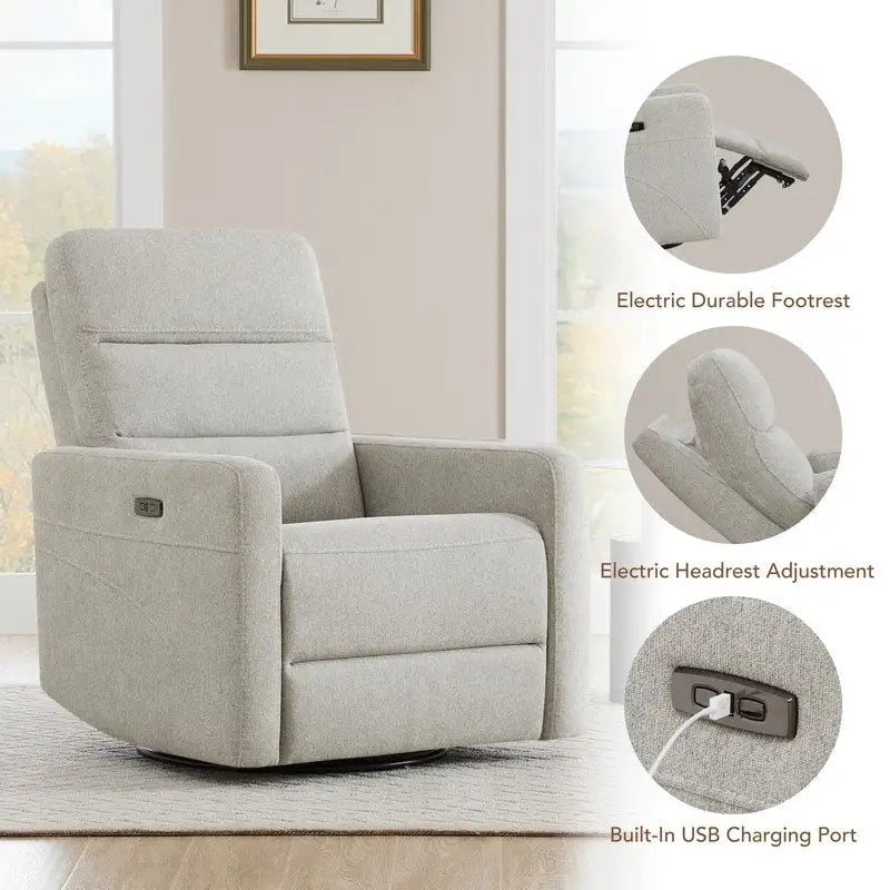 Fauteuil inclinable pivotant motorisé avec appuie-tête et ports de chargement USB