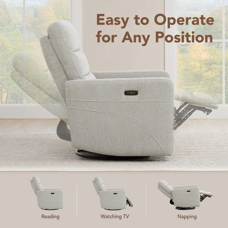 Fauteuil inclinable pivotant motorisé avec appuie-tête et ports de chargement USB