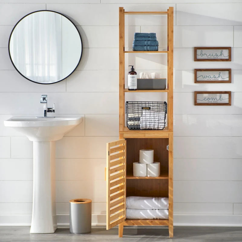 Tour de rangement en lin contemporaine en bambou naturel, style de vie simple