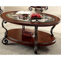 Table basse traditionnelle avec plateau en verre de 48 pouces, en merisier et ferronnerie défilante