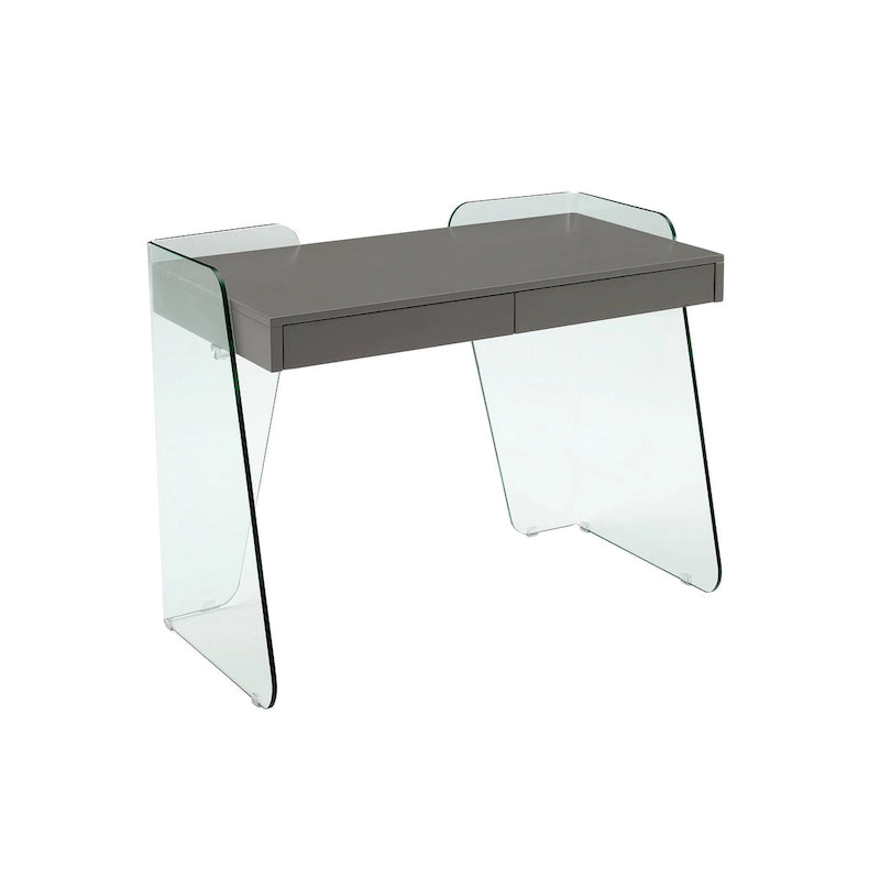 Bureau moderne avec plateau en verre transparent et 2 tiroirs à fermeture douce
