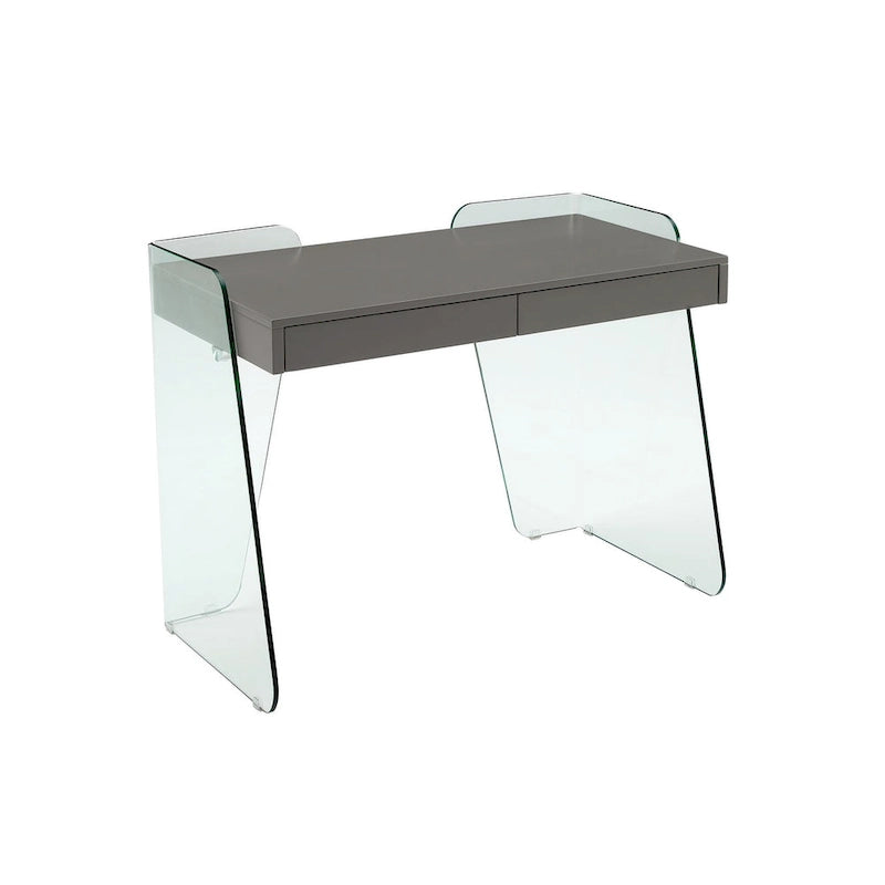 Bureau moderne avec plateau en verre transparent et 2 tiroirs à fermeture douce