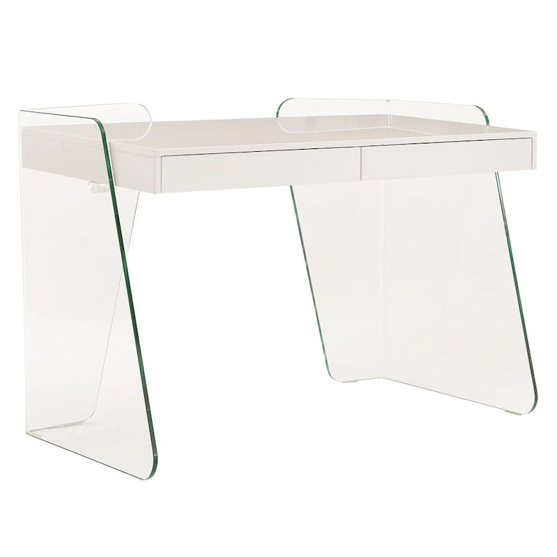 Bureau moderne avec plateau en verre transparent et 2 tiroirs à fermeture douce