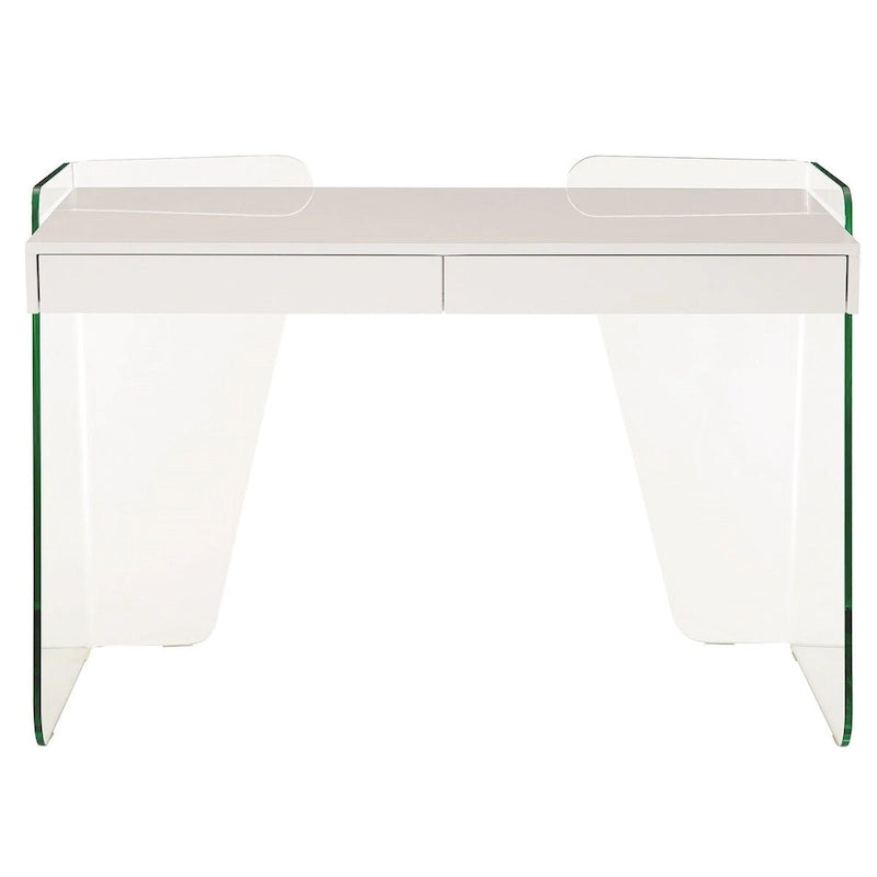 Bureau moderne avec plateau en verre transparent et 2 tiroirs à fermeture douce