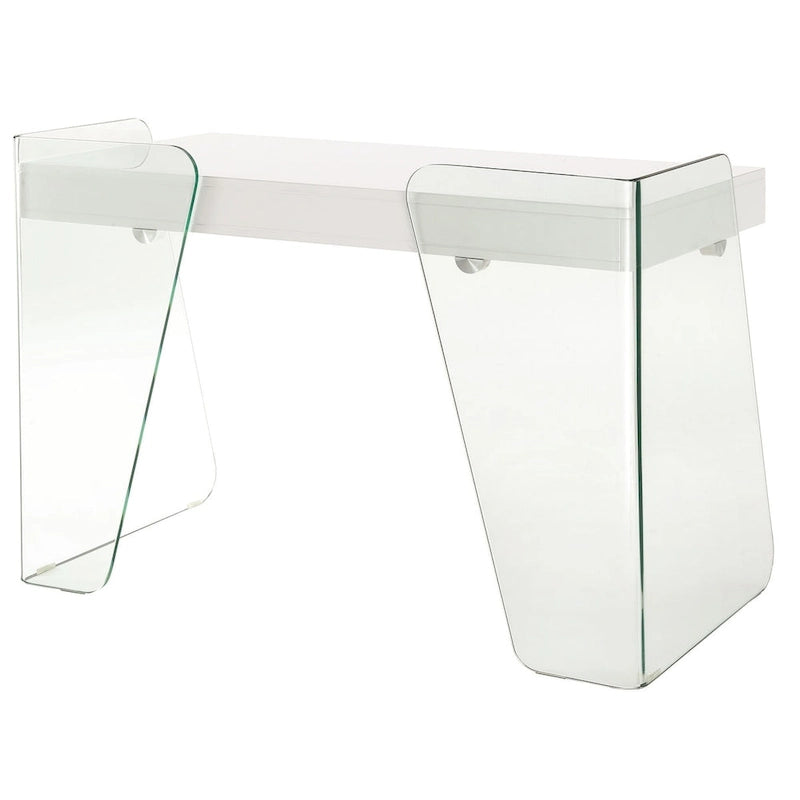 Bureau moderne avec plateau en verre transparent et 2 tiroirs à fermeture douce