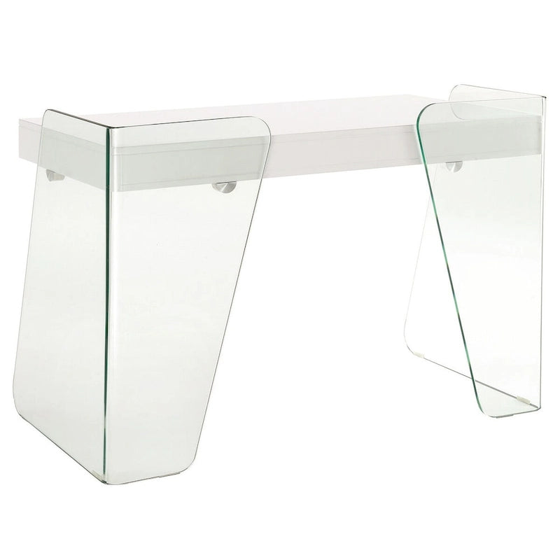 Bureau moderne avec plateau en verre transparent et 2 tiroirs à fermeture douce