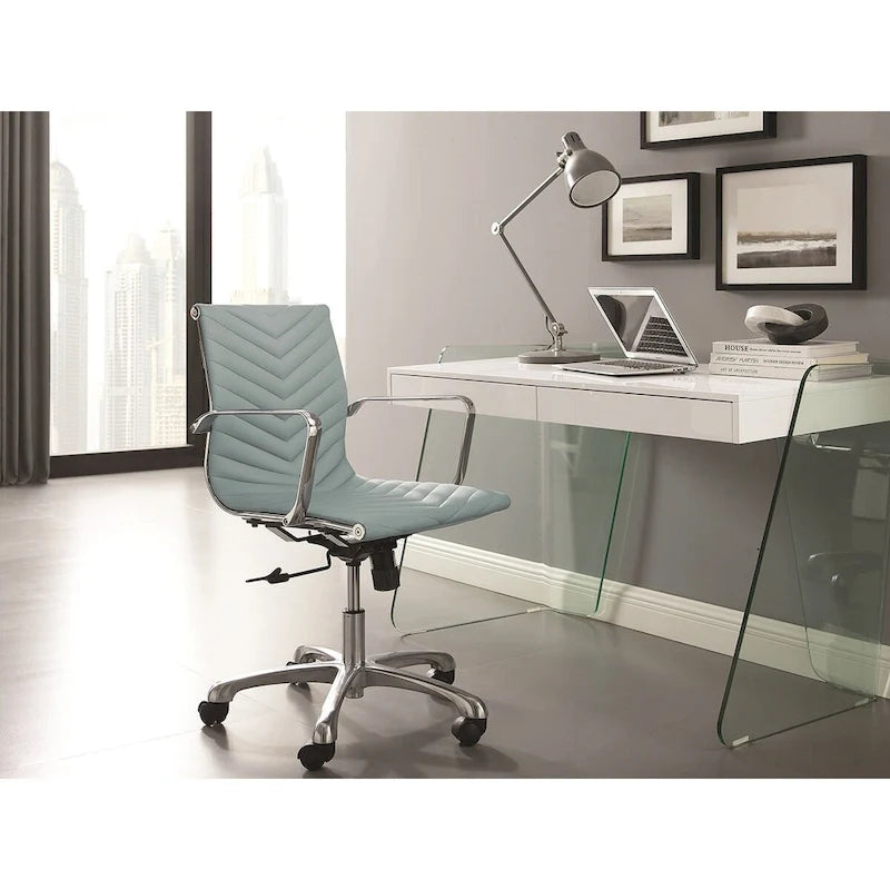 Bureau moderne avec plateau en verre transparent et 2 tiroirs à fermeture douce