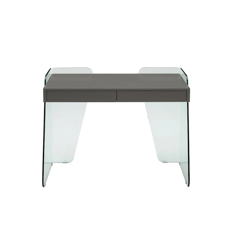 Bureau moderne avec plateau en verre transparent et 2 tiroirs à fermeture douce