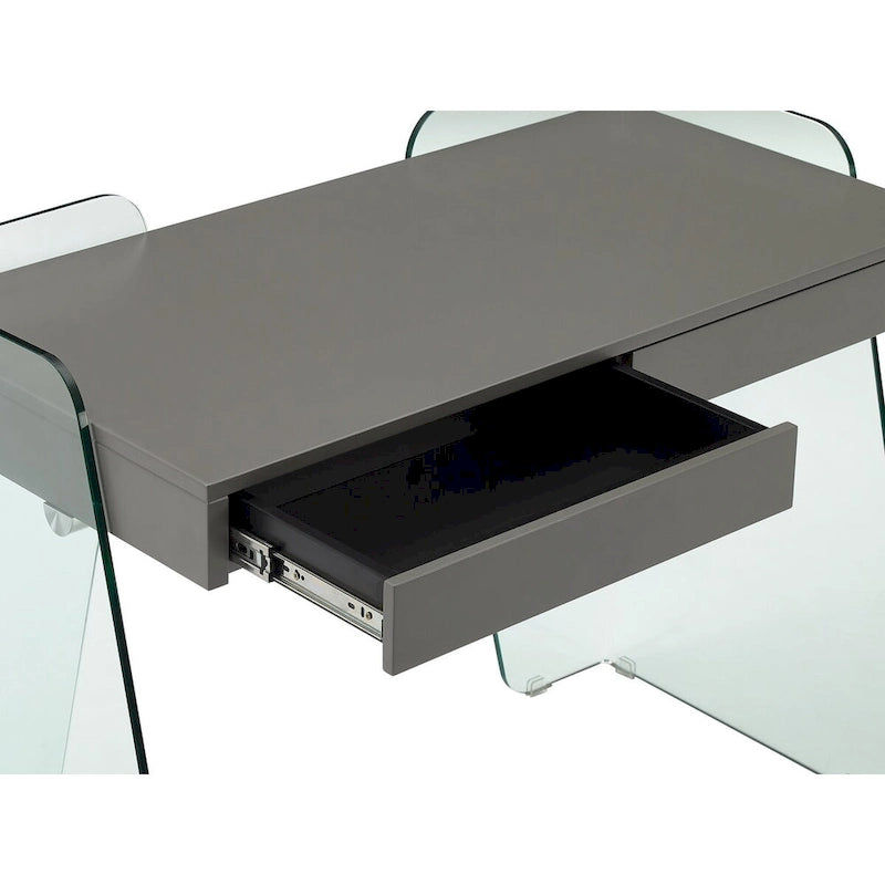 Bureau moderne avec plateau en verre transparent et 2 tiroirs à fermeture douce