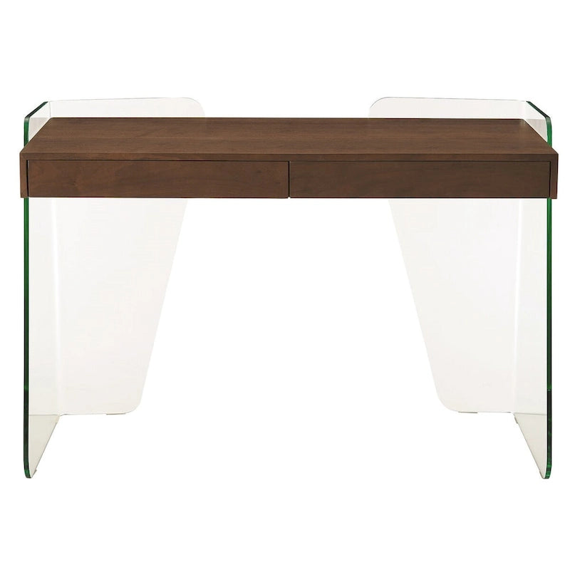 Bureau moderne avec plateau en verre transparent et 2 tiroirs à fermeture douce