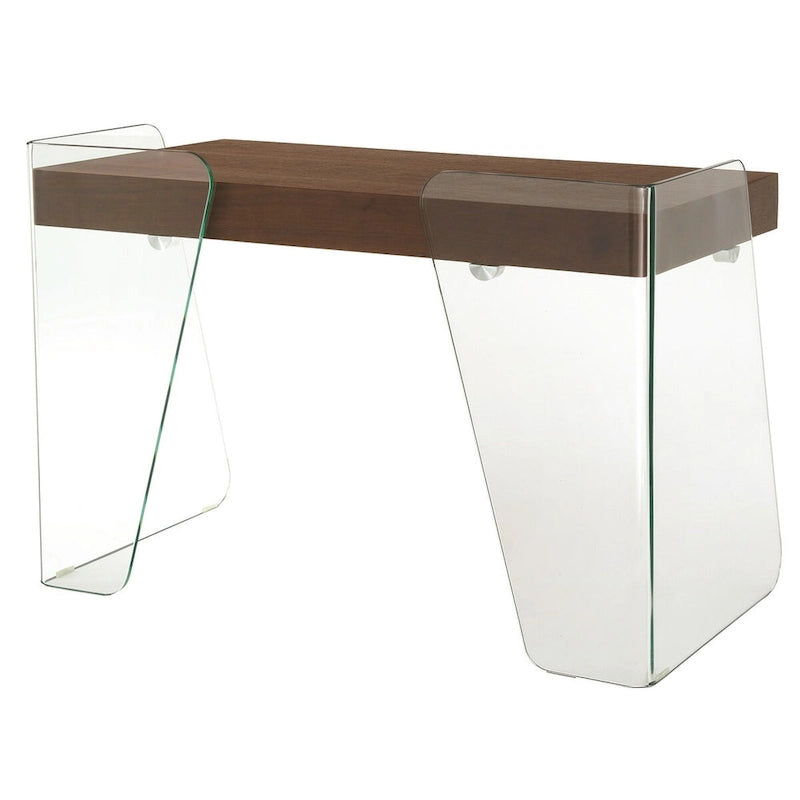 Bureau moderne avec plateau en verre transparent et 2 tiroirs à fermeture douce