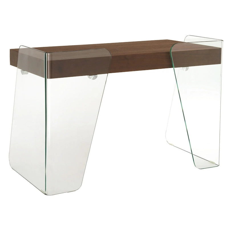 Bureau moderne avec plateau en verre transparent et 2 tiroirs à fermeture douce