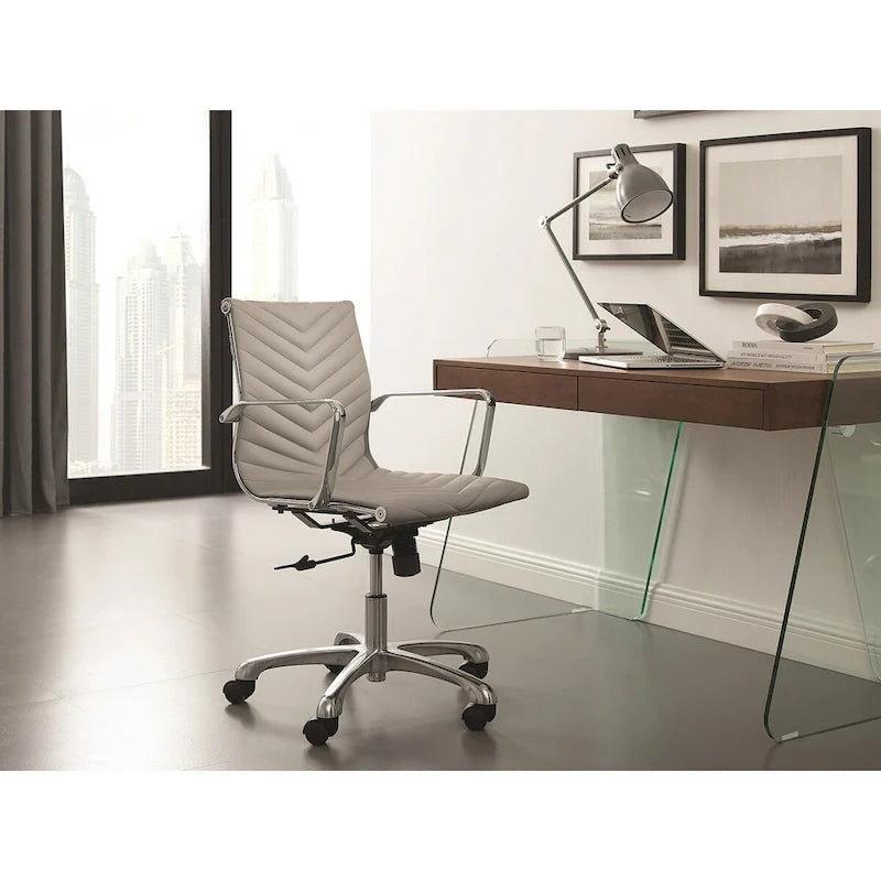 Bureau moderne avec plateau en verre transparent et 2 tiroirs à fermeture douce