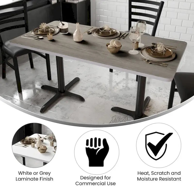 Plateau de table rectangulaire 30 x 60 avec dessus réversible en stratifié