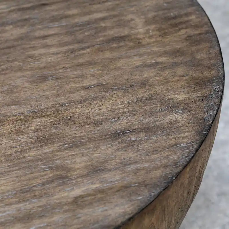Table basse ronde en noyer vieilli - 42" de diamètre