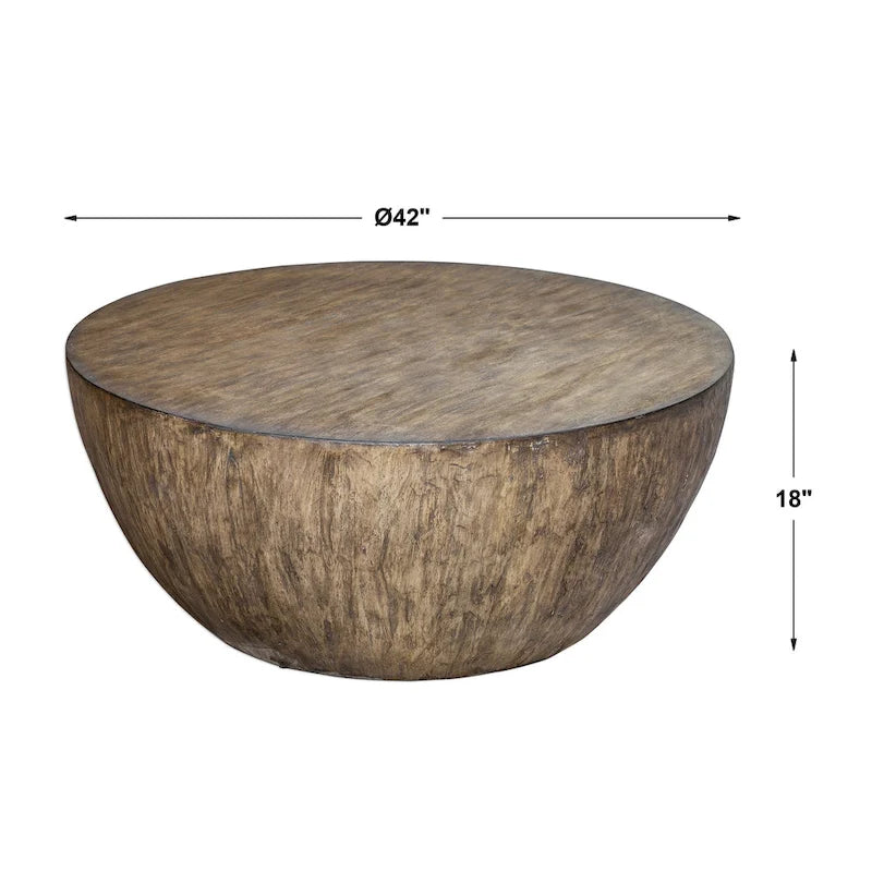 Table basse ronde en noyer vieilli - 42" de diamètre