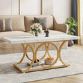 Table basse rectangulaire de 47,24 pouces, 2 niveaux, en faux marbre moderne
