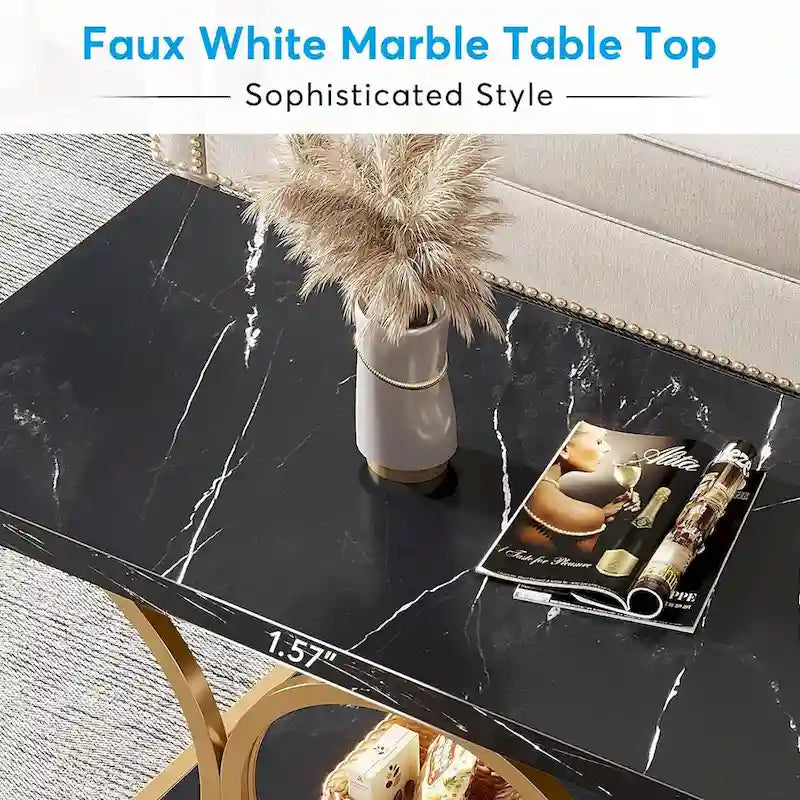 Table basse rectangulaire de 47,24 pouces, 2 niveaux, en faux marbre moderne