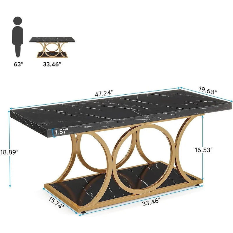 Table basse rectangulaire de 47,24 pouces, 2 niveaux, en faux marbre moderne
