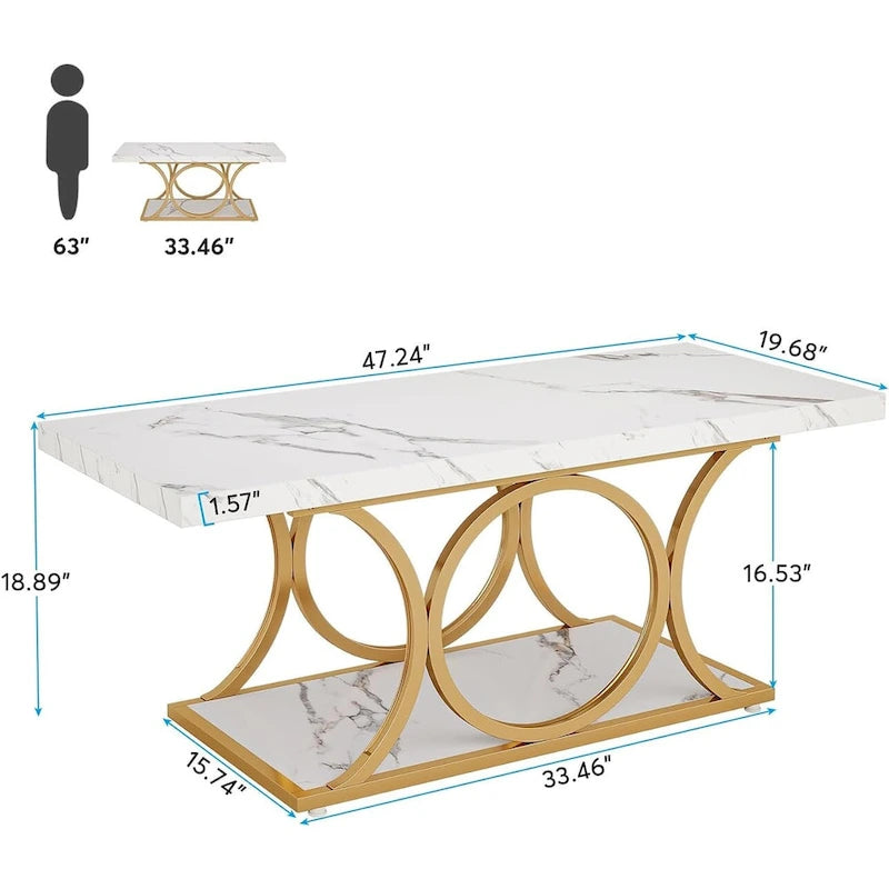 Table basse rectangulaire de 47,24 pouces, 2 niveaux, en faux marbre moderne