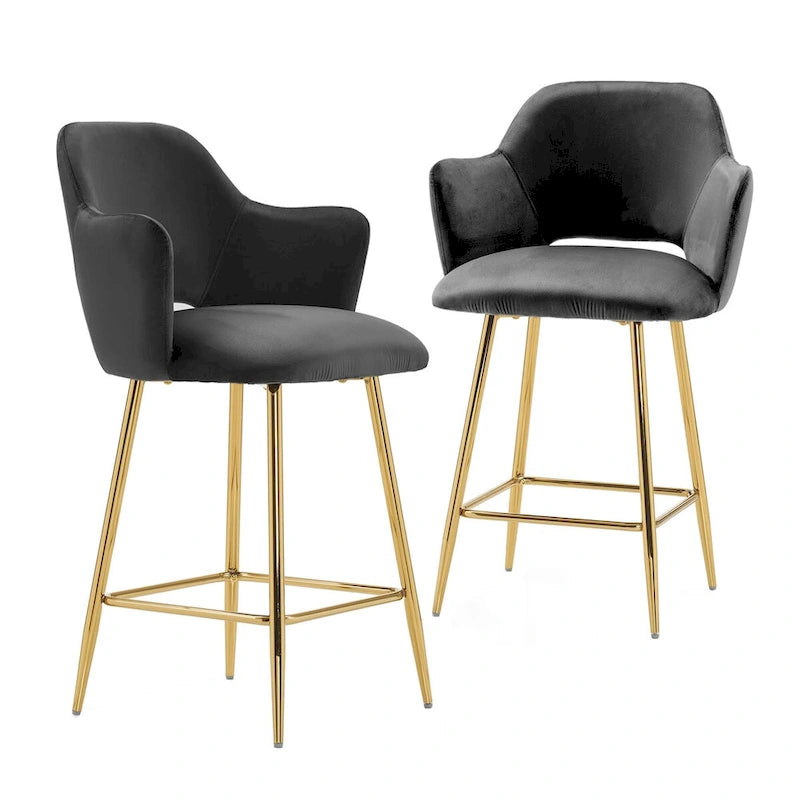 Chaise de salle à manger moderne en velours avec pieds en métal doré
