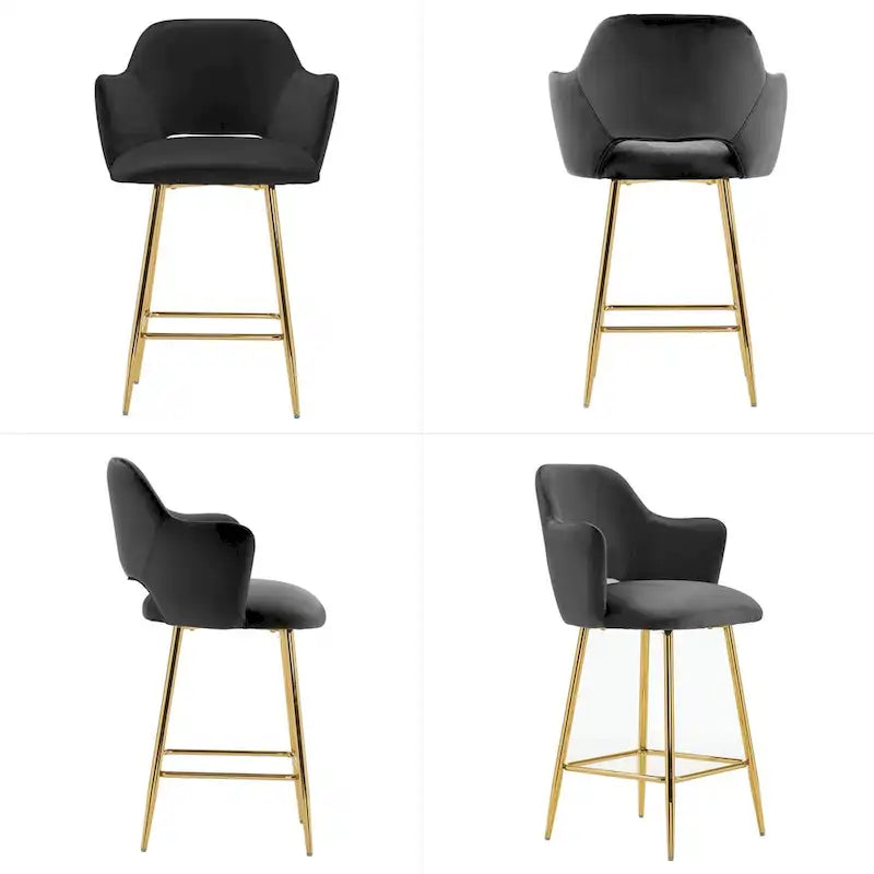 Chaise de salle à manger moderne en velours avec pieds en métal doré