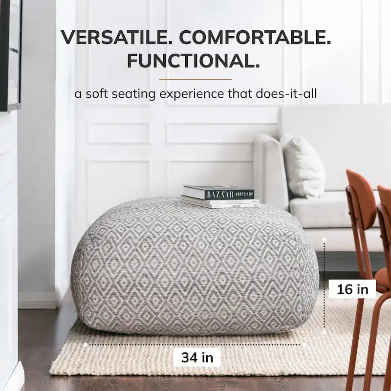 Pouf ottoman carré surdimensionné beige de 86 cm - Repose-pieds élégant pour salon, chambre