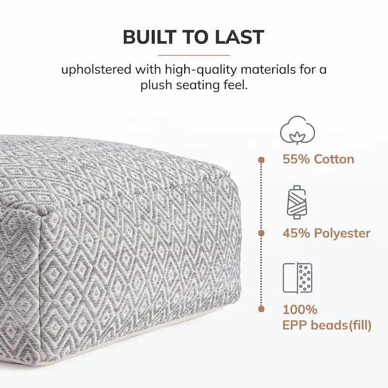 Pouf ottoman carré surdimensionné beige de 86 cm - Repose-pieds élégant pour salon, chambre