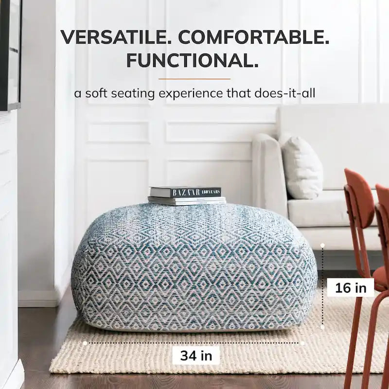 Pouf ottoman carré surdimensionné beige de 86 cm - Repose-pieds élégant pour salon, chambre