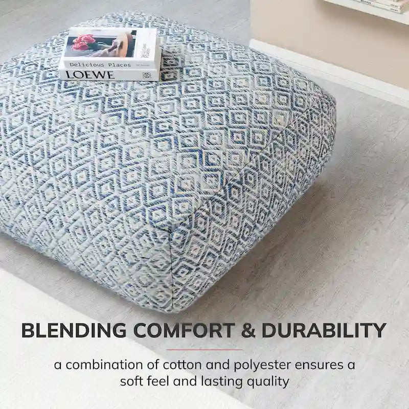 Pouf ottoman carré surdimensionné beige de 86 cm - Repose-pieds élégant pour salon, chambre