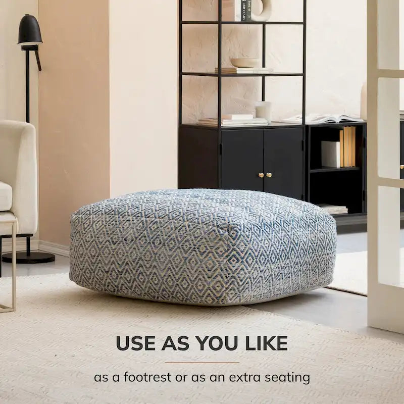 Pouf ottoman carré surdimensionné beige de 86 cm - Repose-pieds élégant pour salon, chambre