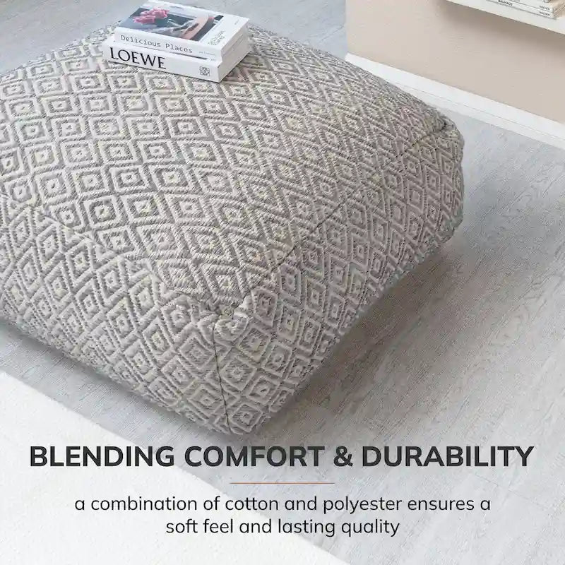 Pouf ottoman carré surdimensionné beige de 86 cm - Repose-pieds élégant pour salon, chambre