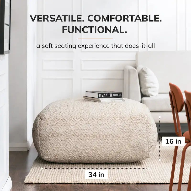 Pouf ottoman carré surdimensionné beige de 86 cm - Repose-pieds élégant pour salon, chambre