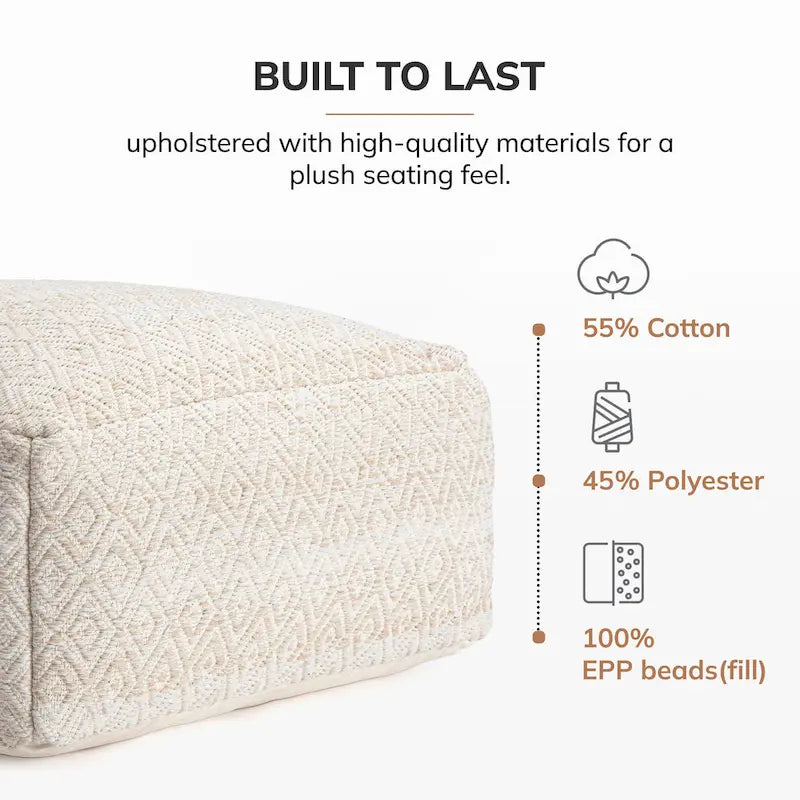 Pouf ottoman carré surdimensionné beige de 86 cm - Repose-pieds élégant pour salon, chambre