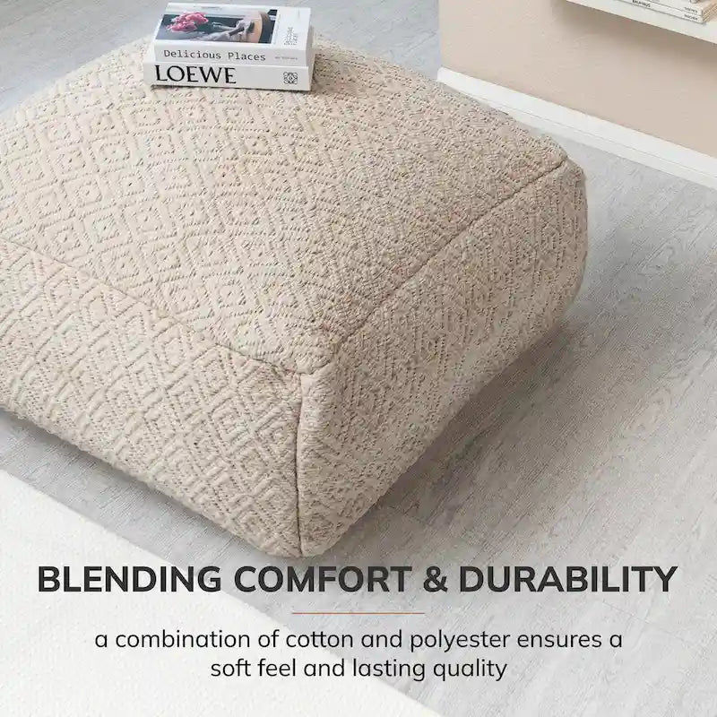 Pouf ottoman carré surdimensionné beige de 86 cm - Repose-pieds élégant pour salon, chambre