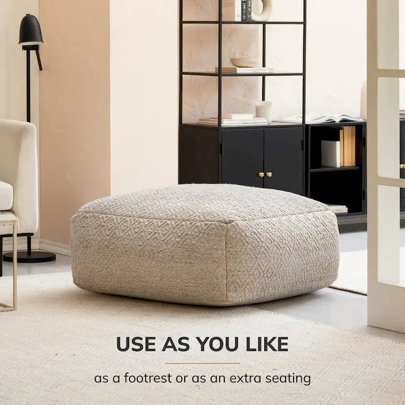 Pouf ottoman carré surdimensionné beige de 86 cm - Repose-pieds élégant pour salon, chambre
