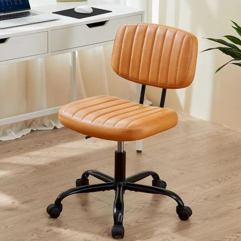 Petite chaise de bureau, Chaise de maquillage pivotante et roulante en cuir PU, mignonne et confortable, sans accoudoirs, pour adulte et étudiant