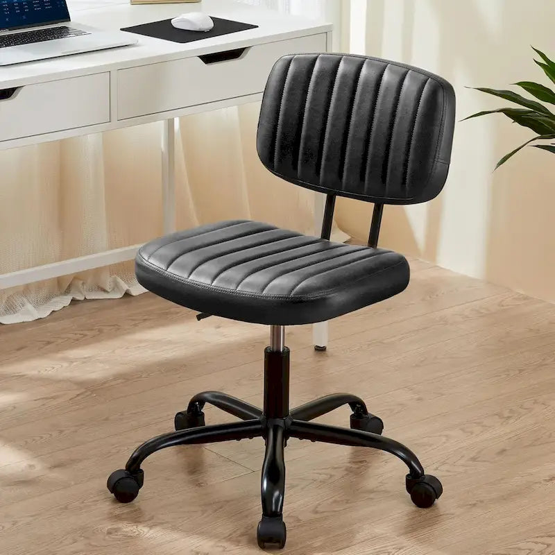 Petite chaise de bureau, Chaise de maquillage pivotante et roulante en cuir PU, mignonne et confortable, sans accoudoirs, pour adulte et étudiant