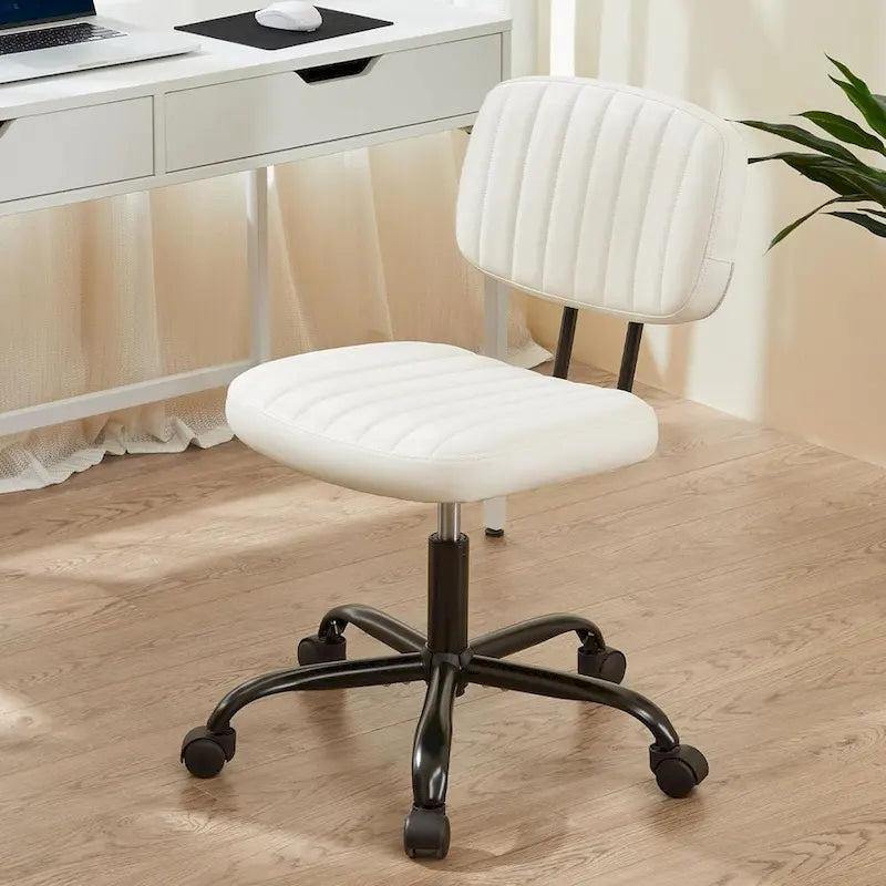 Petite chaise de bureau, Chaise de maquillage pivotante et roulante en cuir PU, mignonne et confortable, sans accoudoirs, pour adulte et étudiant