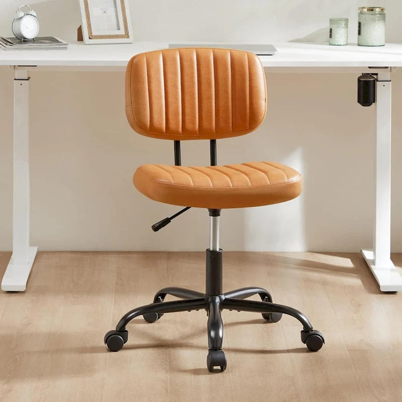 Petite chaise de bureau, Chaise de maquillage pivotante et roulante en cuir PU, mignonne et confortable, sans accoudoirs, pour adulte et étudiant