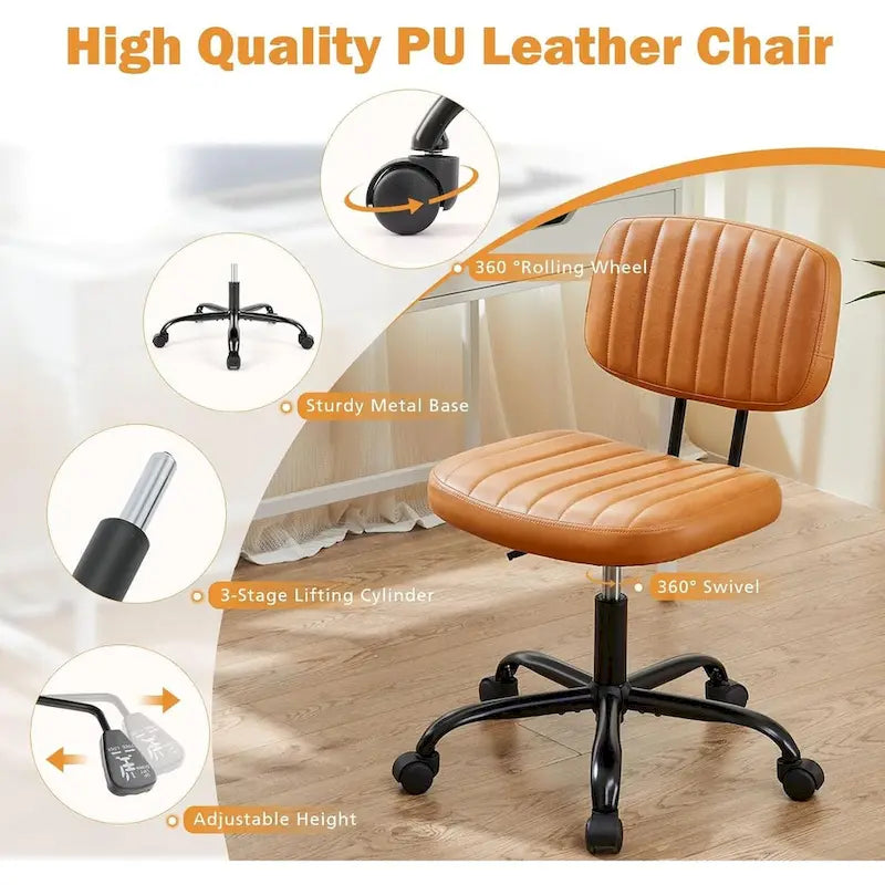 Petite chaise de bureau, Chaise de maquillage pivotante et roulante en cuir PU, mignonne et confortable, sans accoudoirs, pour adulte et étudiant