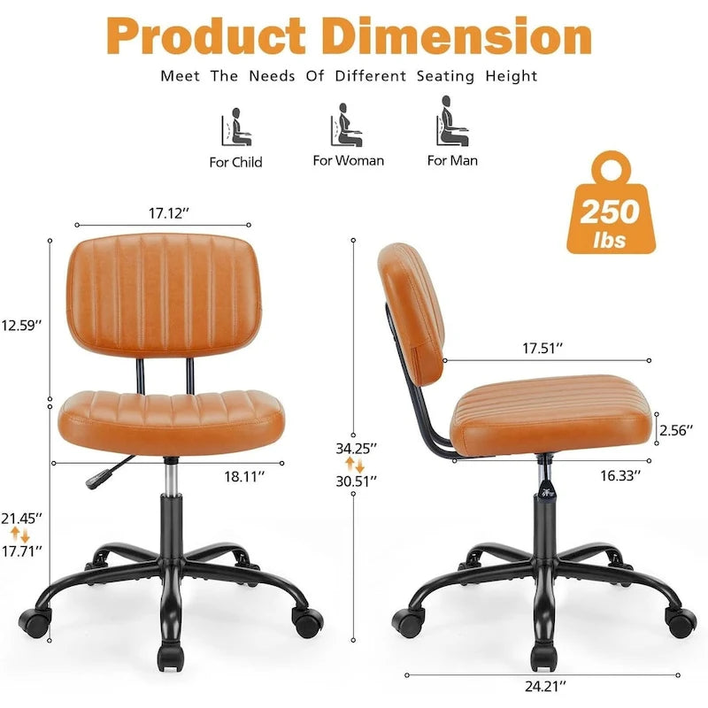 Petite chaise de bureau, Chaise de maquillage pivotante et roulante en cuir PU, mignonne et confortable, sans accoudoirs, pour adulte et étudiant