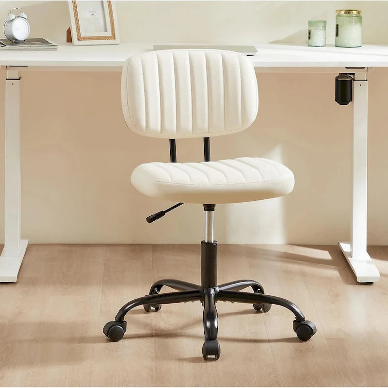 Petite chaise de bureau, Chaise de maquillage pivotante et roulante en cuir PU, mignonne et confortable, sans accoudoirs, pour adulte et étudiant