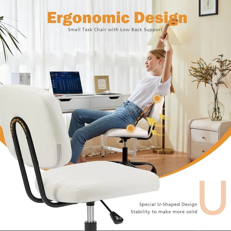 Petite chaise de bureau, Chaise de maquillage pivotante et roulante en cuir PU, mignonne et confortable, sans accoudoirs, pour adulte et étudiant