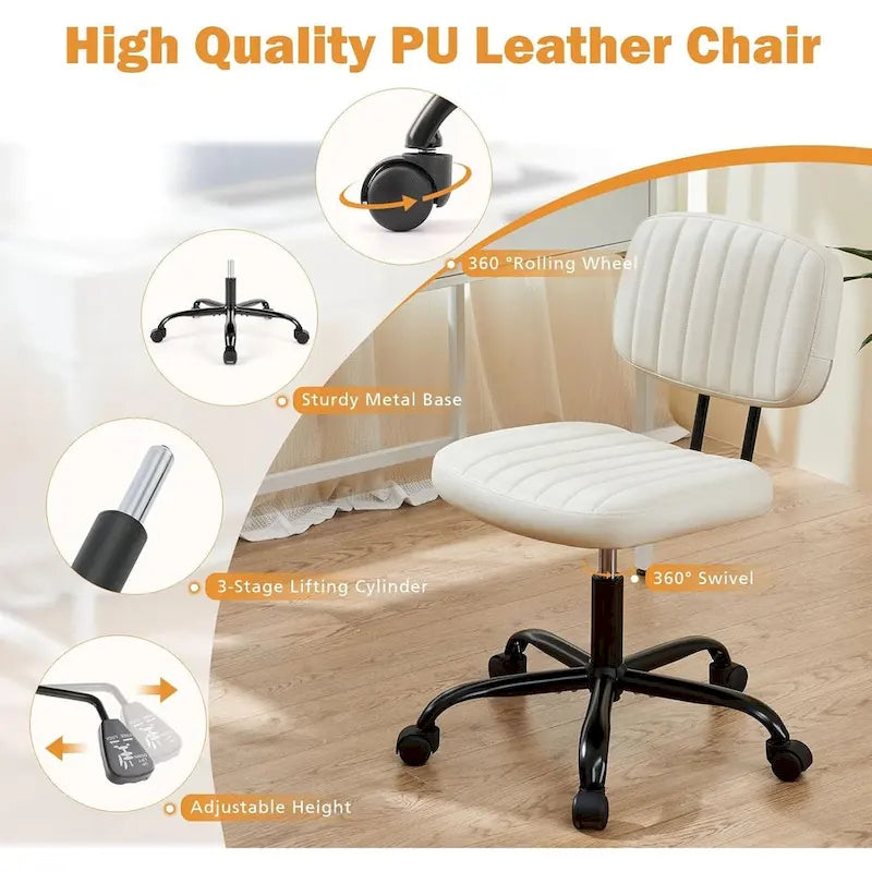 Petite chaise de bureau, Chaise de maquillage pivotante et roulante en cuir PU, mignonne et confortable, sans accoudoirs, pour adulte et étudiant