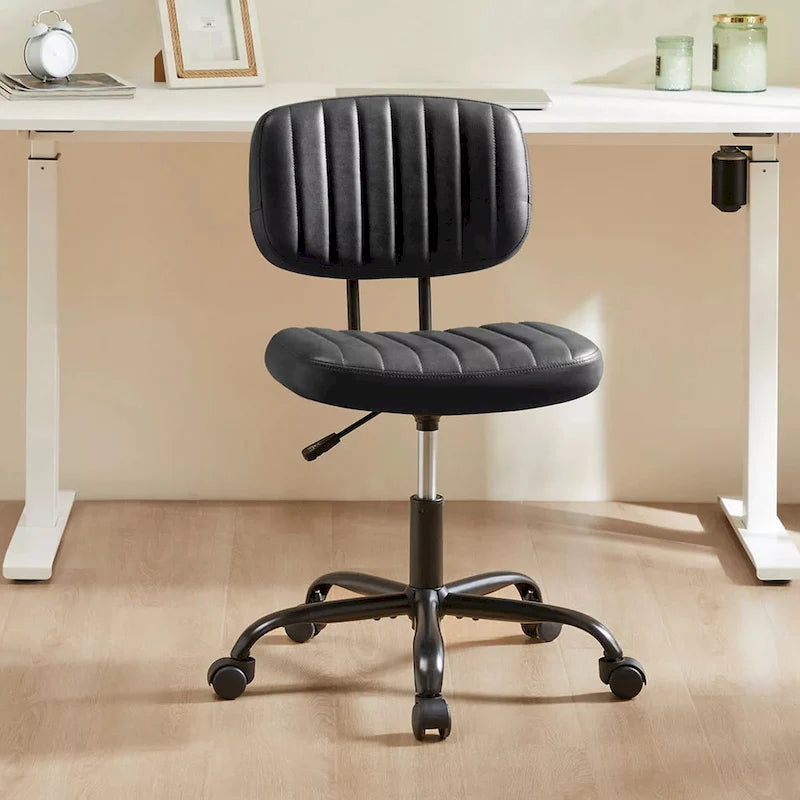 Petite chaise de bureau, Chaise de maquillage pivotante et roulante en cuir PU, mignonne et confortable, sans accoudoirs, pour adulte et étudiant