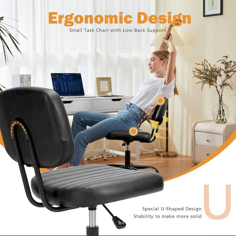 Petite chaise de bureau, Chaise de maquillage pivotante et roulante en cuir PU, mignonne et confortable, sans accoudoirs, pour adulte et étudiant