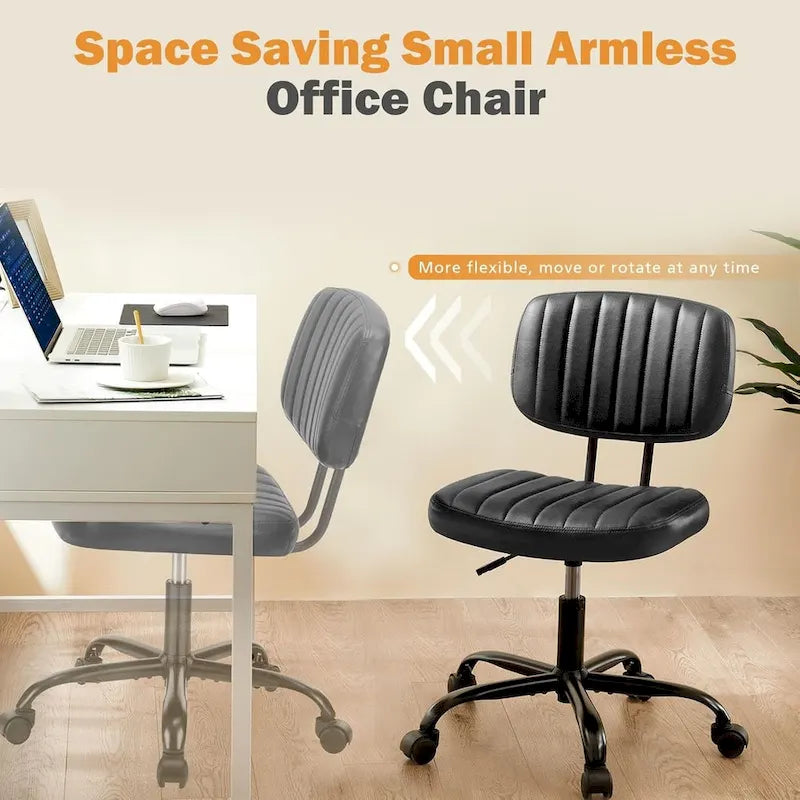 Petite chaise de bureau, Chaise de maquillage pivotante et roulante en cuir PU, mignonne et confortable, sans accoudoirs, pour adulte et étudiant