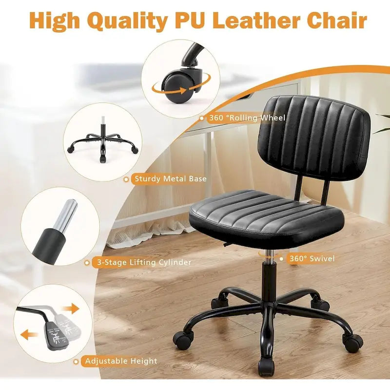 Petite chaise de bureau, Chaise de maquillage pivotante et roulante en cuir PU, mignonne et confortable, sans accoudoirs, pour adulte et étudiant